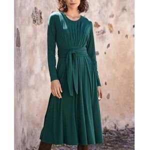 Peruvian Connection Dress Celeste Jersey Midi Long Sleeve Tie Waist Size Large